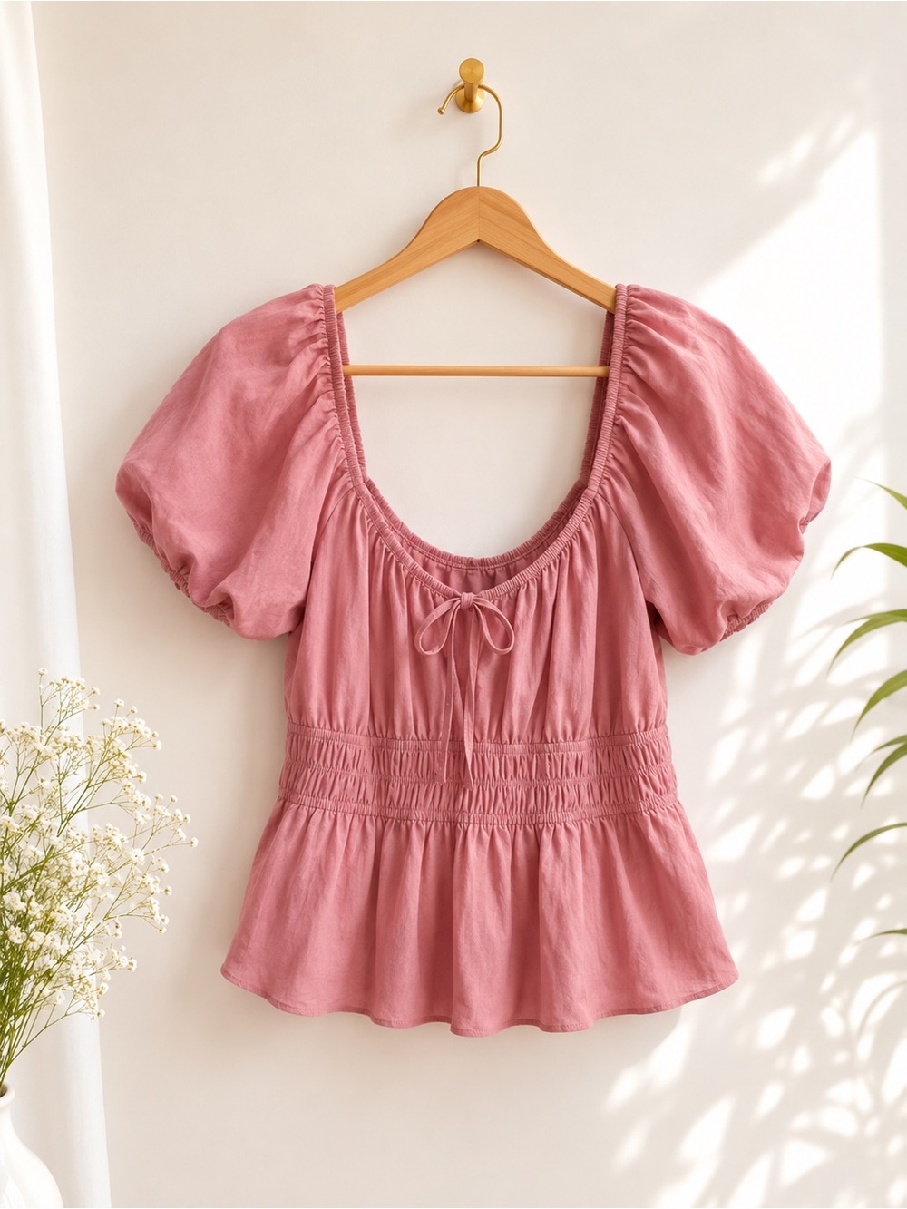 Women’s Pink Puff Sleeve  Top